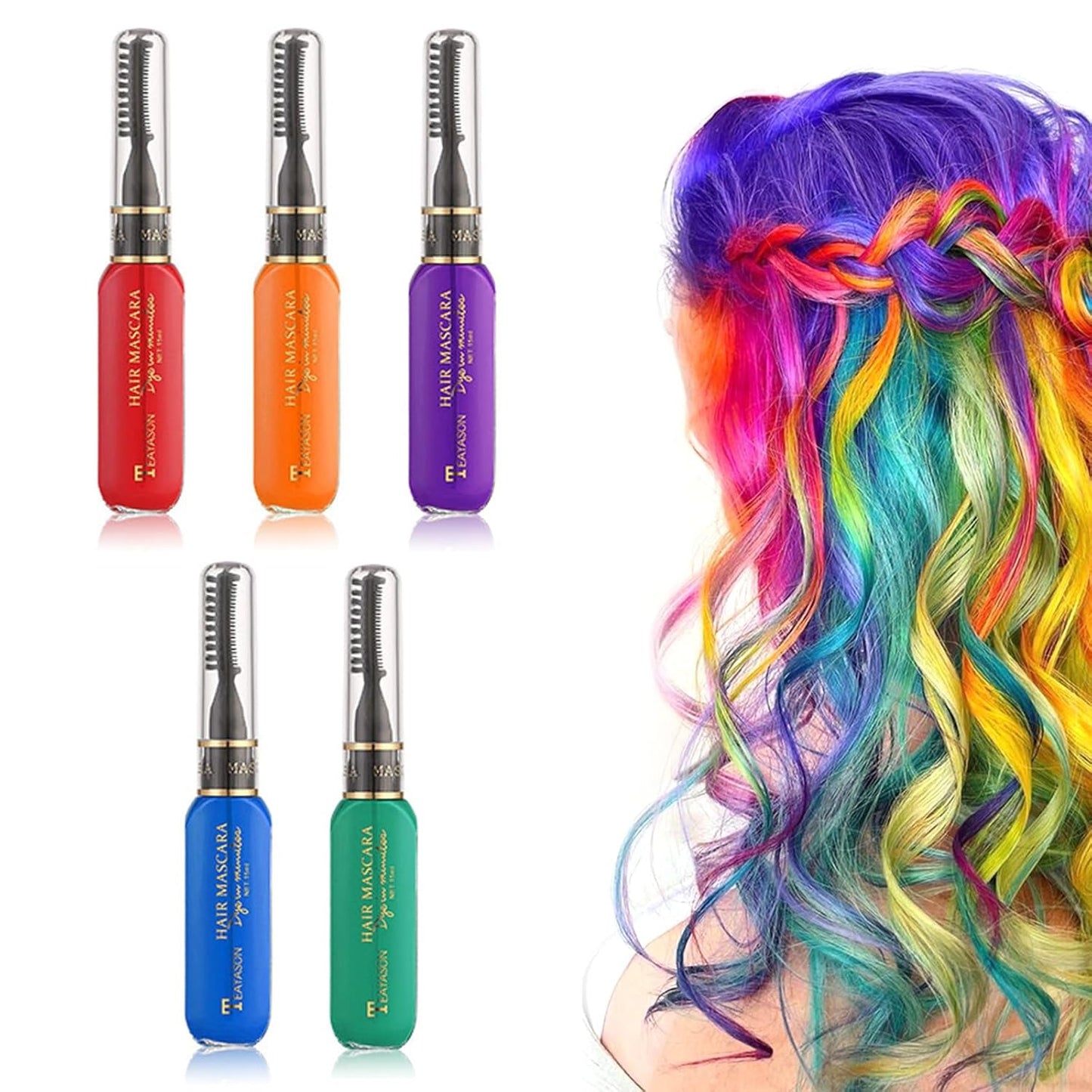 Tintura per capelli temporanea per bambini, 5 colori, lavabile, mascara, gesso per capelli, tintura per capelli Naty Shop