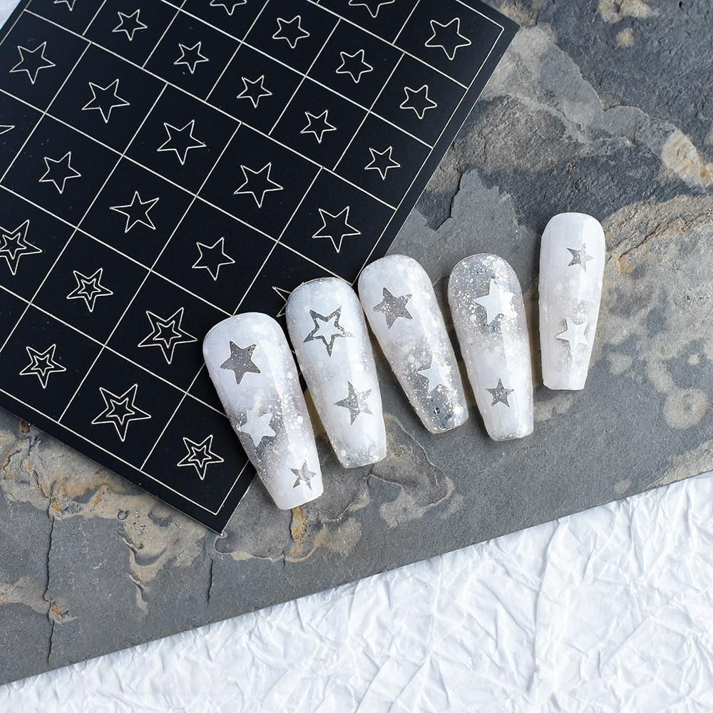 6 Fogli Modello Aerografo Adesivi per Unghie, Farfalla Fiamma Stelle Cuore Stelle Adesivi per Unghie Stampa Stencil Strumento Nail Art Adesivi Autoadesivi per Donne Nail Art Design Adesivi