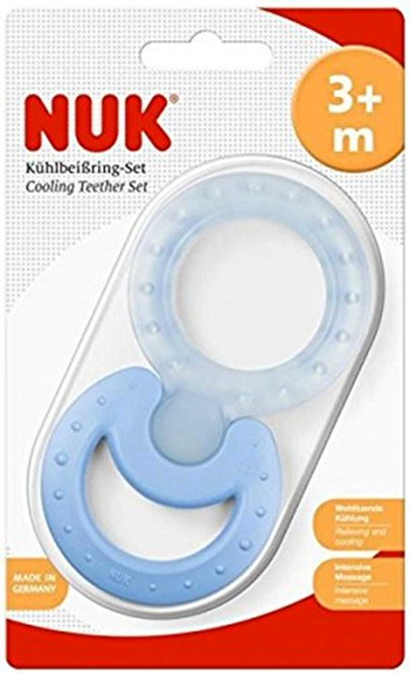 NUK Classic and Cool Set di anelli da dentizione in 2 pezzi per massaggio e raffreddamento, 1 set di colori assortiti senza BPA