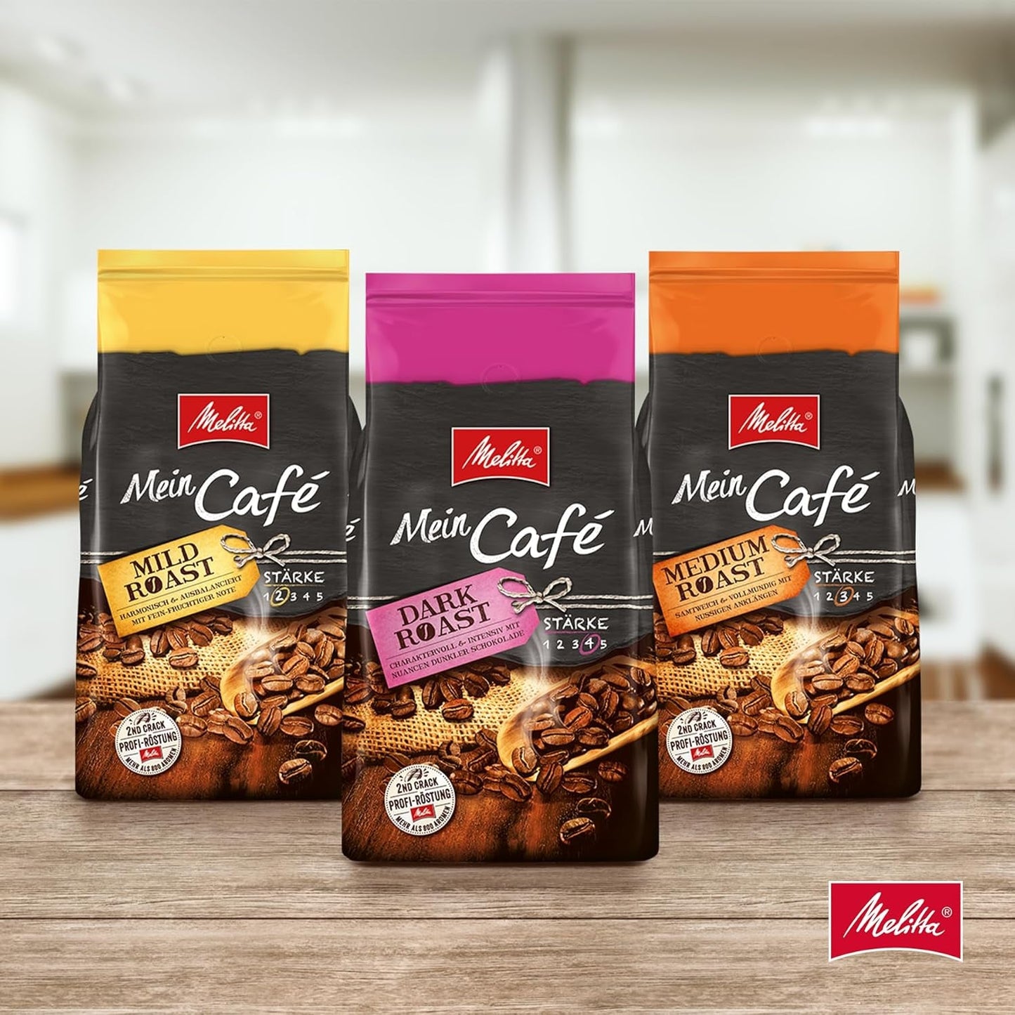 Melitta Mein Café Mild Roast, Whole Kaffee-Bohnen 1kg, ungemahlen, Kaffeebohnen für Kaffee-Vollautomat, Milde Röstung, Stärke 3