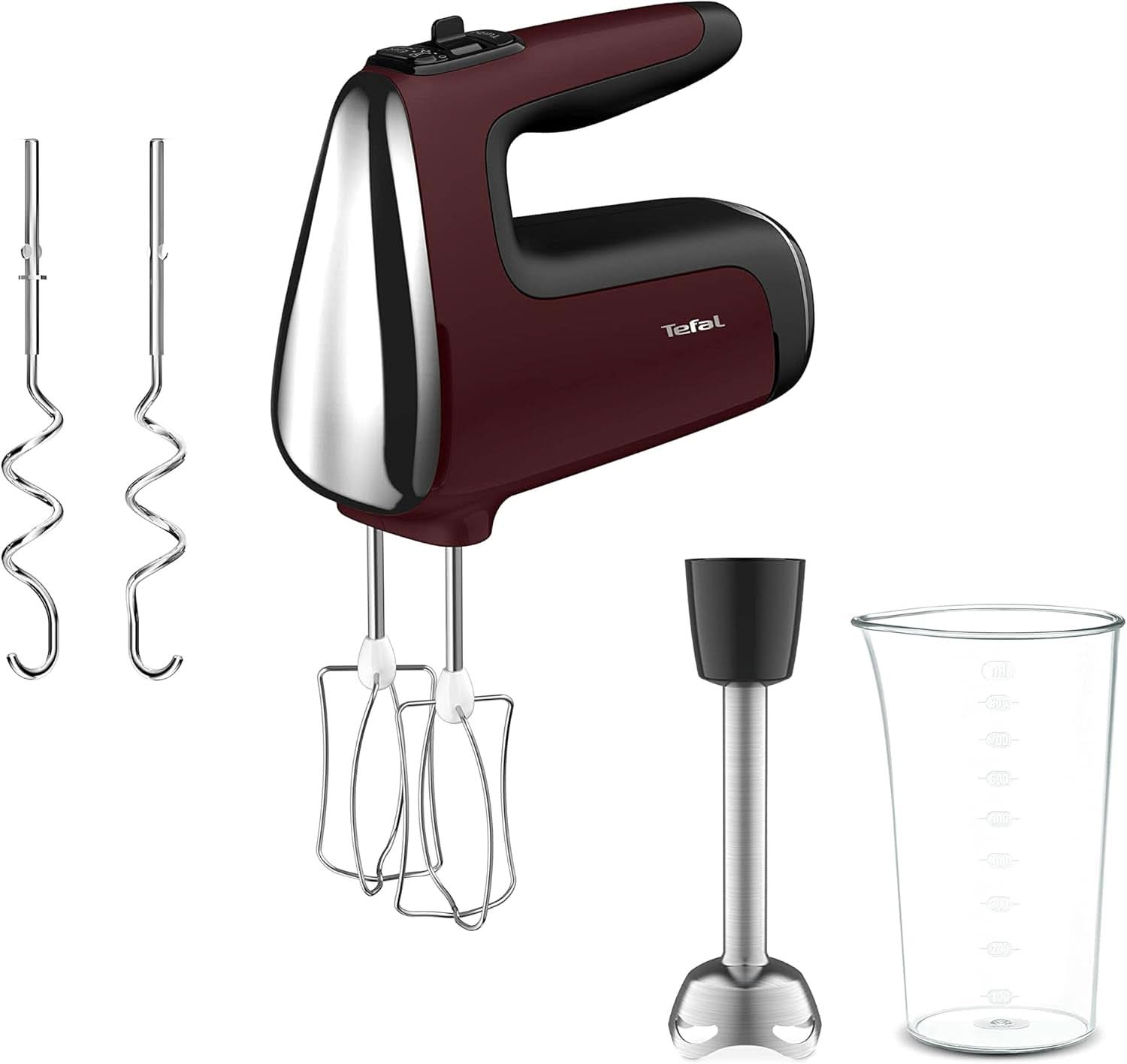 Tefal HT650E Power Mix Silence Miscelatore manuale | 600 Watt | Regolatore di velocità variabile | Funzione Turbo e Auswurf | Motore per il tempo libero estremo | incl. 2 Rührbesen Und 2 Knethaken | Pacchetto Grau Bucatarie Naty Shop con 2 Schneebesen e Knethaken