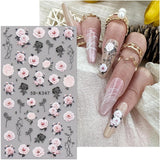 JMEOWIO 3D Nagelsticker Blumen Nail Art Sticker Selbstklebend Nagelaufkleber 5D Stereoscopico Frühling Sommer Dekoration Nageldesign Zubehör 4 Blatt
