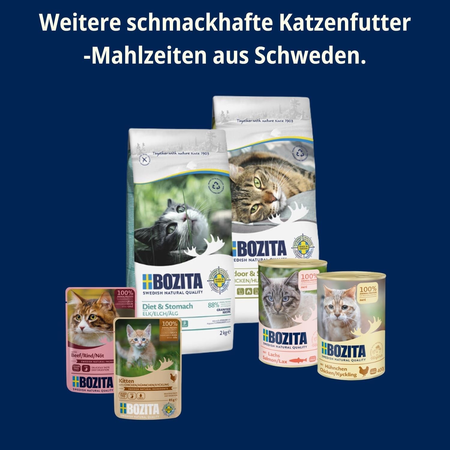 Confezione prova Bozita Tetra in salsa con tanto pollo, carbone e tanto pollo e manzo in gelatina - 4+2-6x370g Alimento senza cereali e senza zucchero per gatti sterilizzati con 7,5% di proteine ​​e 5% di grassi