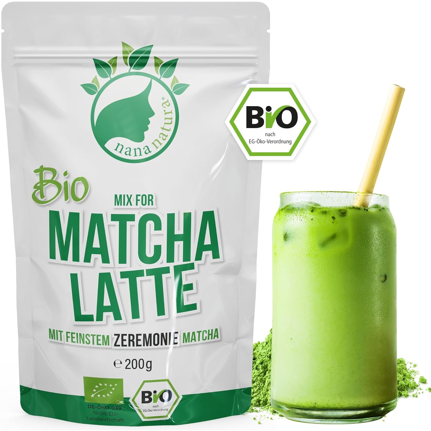 Mix di latte matcha biologico di Nananatura con polvere di tè verde di grado cerimoniale al 22% dal Giappone | Per un piacere semplice e delizioso del tè | Adatto anche per gelati e pasticceria