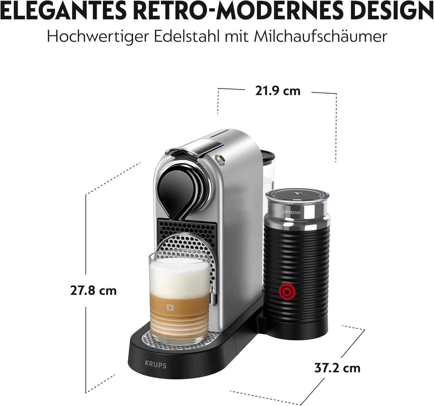 Macchina per caffè espresso con capsule Nespresso XN761B Citiz&Milk | Modalità standby automatica | 1260 watt | Capacità serbatoio acqua: 1 l | Pressione della pompa: 19 bar | Argento