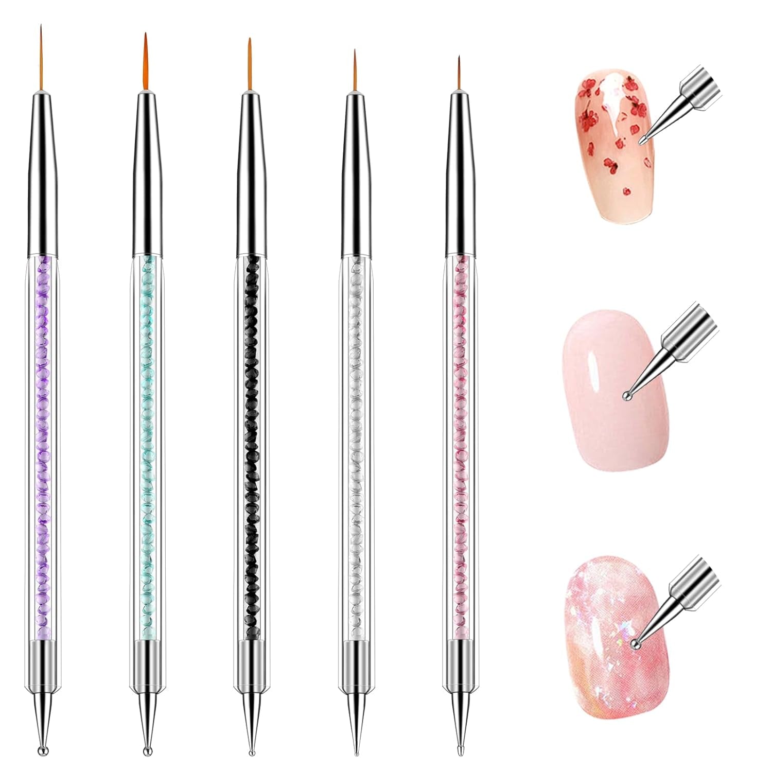 5 pezzi Set di pinsel per nail art Strumento per punteggiare Pinsel per nail art Nageldesign Penna per punteggiatura a doppia estremità Strass Acrilico professionale Feinmalerei Nail Art Design