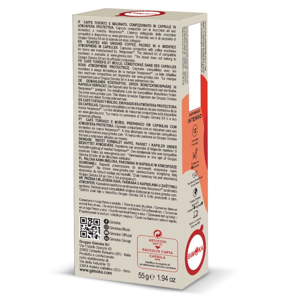Gimoka Kaffeekapseln Espresso Intenso, Intensität 12/13-100 Kapsel - Compatibile con Nespresso* Haushalts-Espressomaschinen - 100 Stück (10 x 10 Getränke) - Hergestellt in Italien