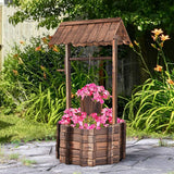 Fontana in legno 56x56x114cm con tetto, Pozzo dei desideri, Decorazione del giardino, Vasi da fiori, Fontana decorativa, Vasi da fiori, Marrone