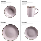 Set di stoviglie moderno per 6 persone con bordo in ottone, servizio combinato a forma di tazza senza bordo da 24 pezzi, lavanda
