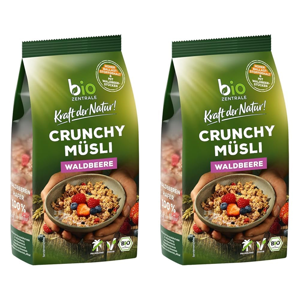 Muesli croccante ai frutti di bosco Biozentrale | 375 g di muesli biologico | Ideale per la colazione e per la tua tazza di muesli da asporto | Un'alternativa alle barrette di muesli