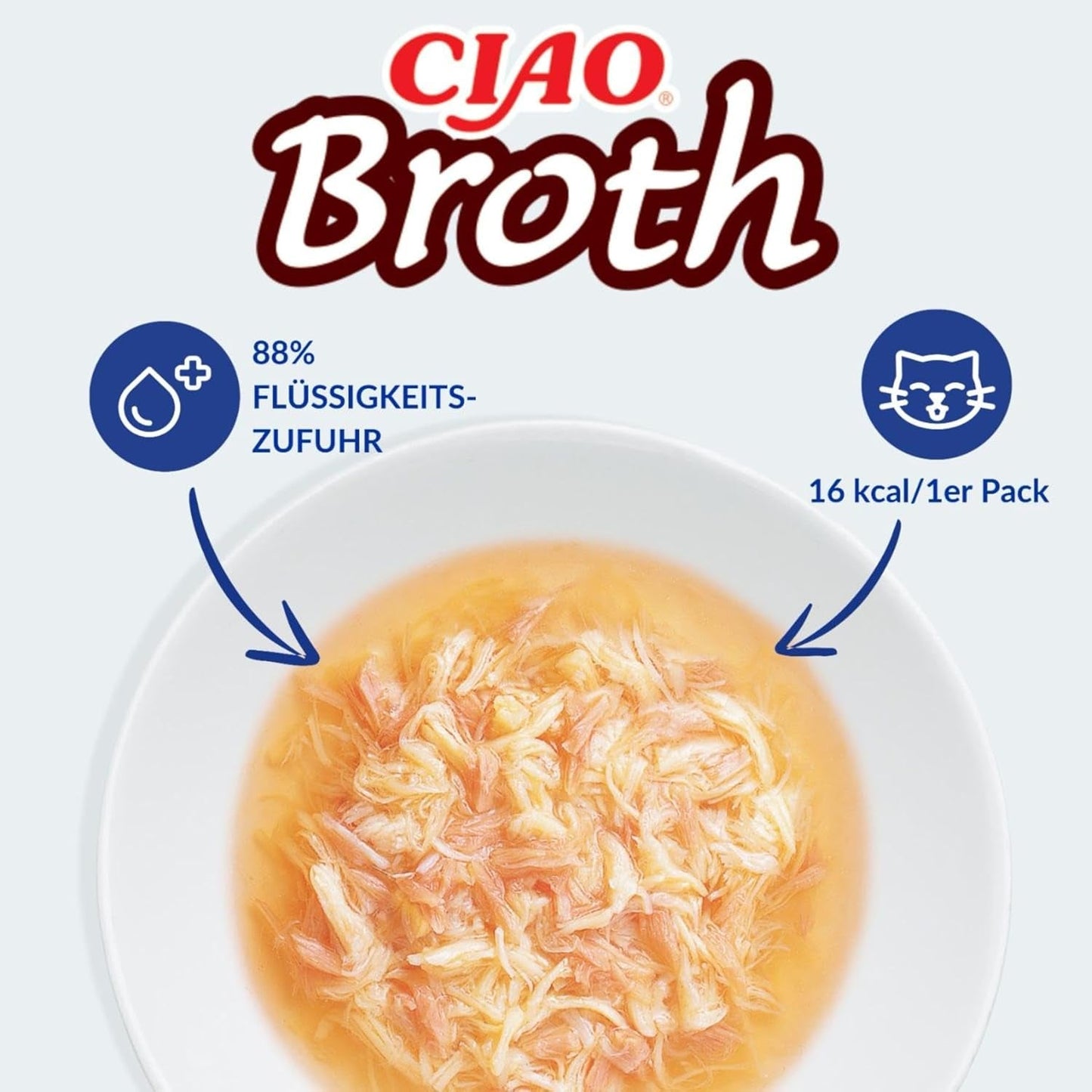 INABA Ciao Broth Cibo umido per gatti 88% di umidità e vitamina E, zuppa premium per gatti con pollo 40 g (confezione da 12), carne naturale al 100%, senza cereali, senza zucchero