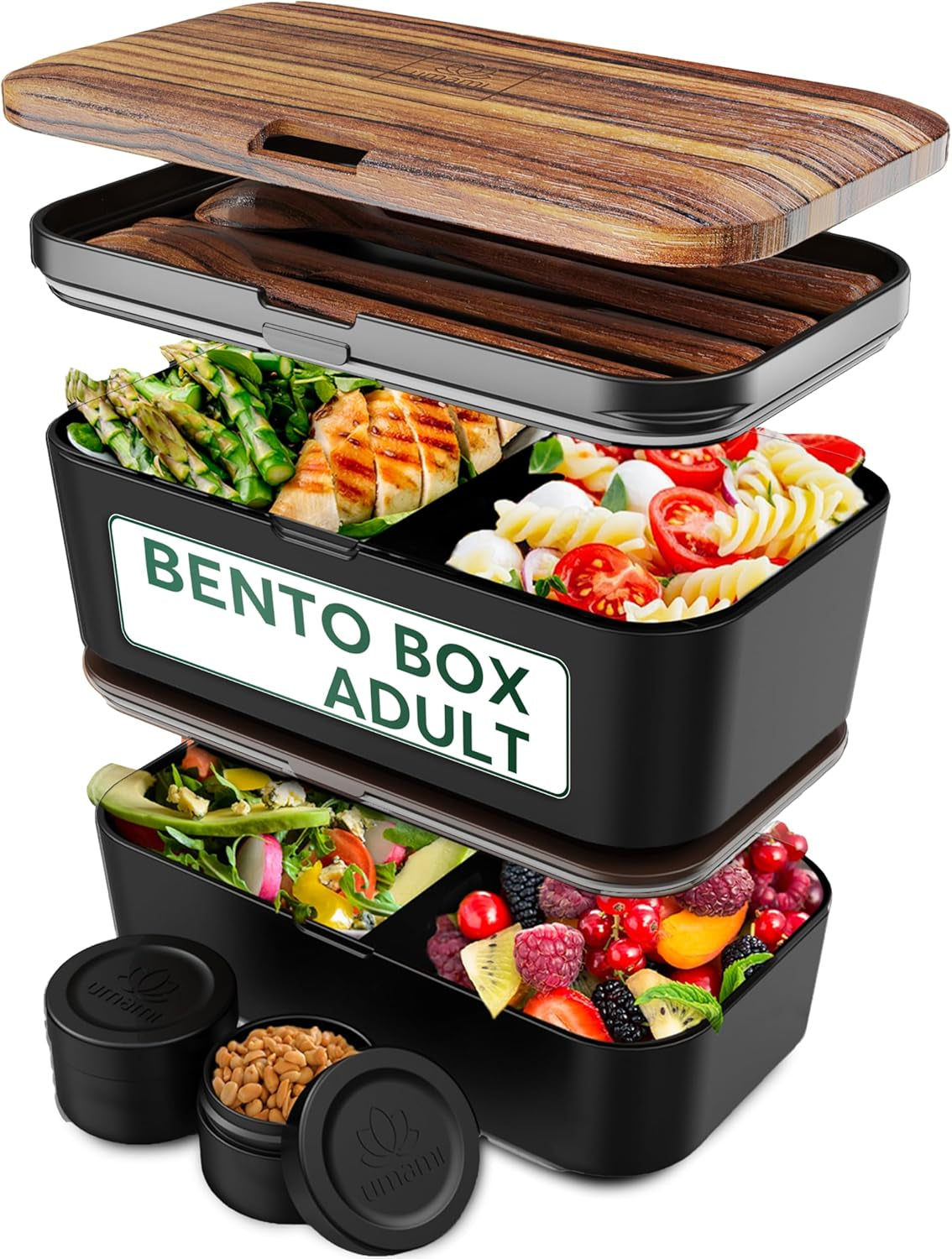 Umami Lunch Box per Adulti, Bento Box impilabile a tenuta stagna con 4 posate e scomparti, Lunch Box per adulti, Contenitore per insalata da asporto, Lunch box per picnic/ufficio, Grigio antracite, 1500 ml Naty Shop Scatole per alimenti Nero Wenge - 1500 ml impilabili l'uno nell'altro L - 1500 ml impilabili l'uno nell'altro