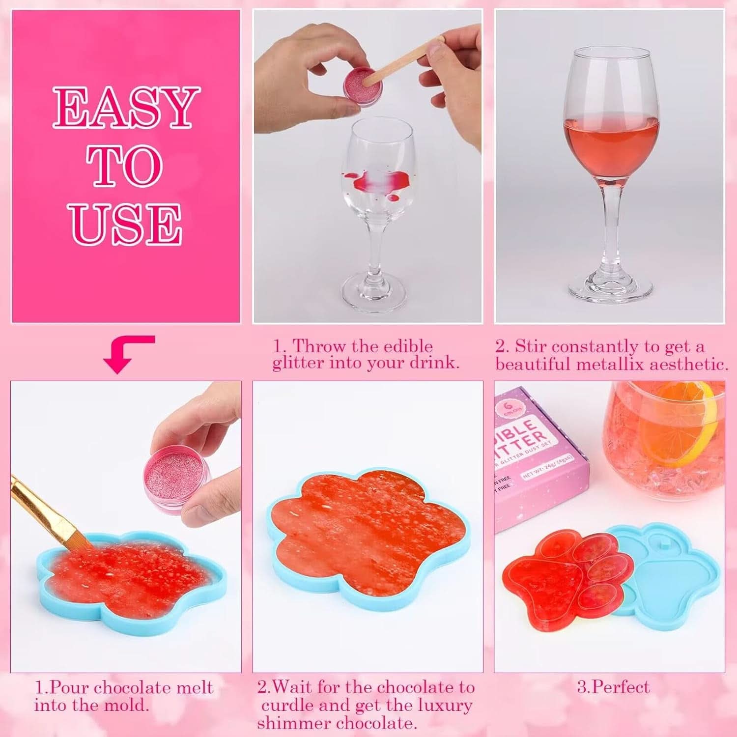 Glitter commestibili, Set da 4 o 6 tonalità di colore, 4 grammi per prodotto Glitter Naty Shop