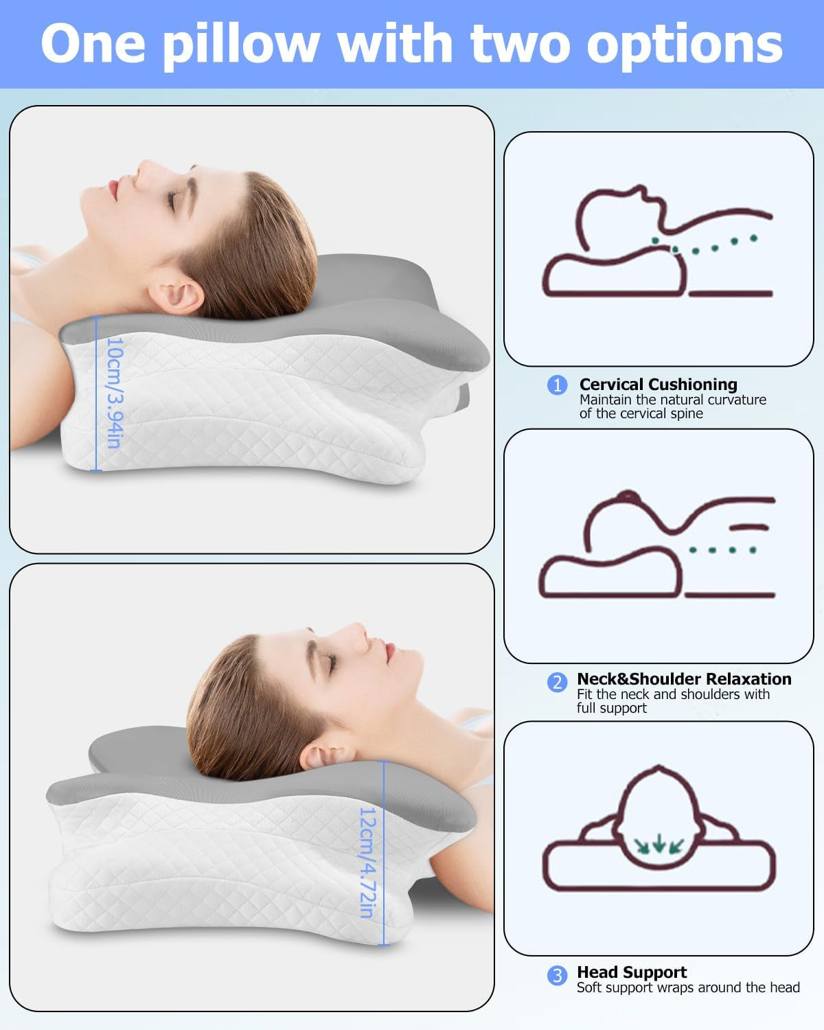 Cuscino ortopedico, Cuscino di supporto laterale, Cuscino di supporto per il collo, Cuscino per il dolore al collo, Cuscino in memory foam, Cuscino ergonomico, Per il supporto laterale della schiena e della pancia - Cuscini ortopedici cervicali a forma di farfalla Naty Shop