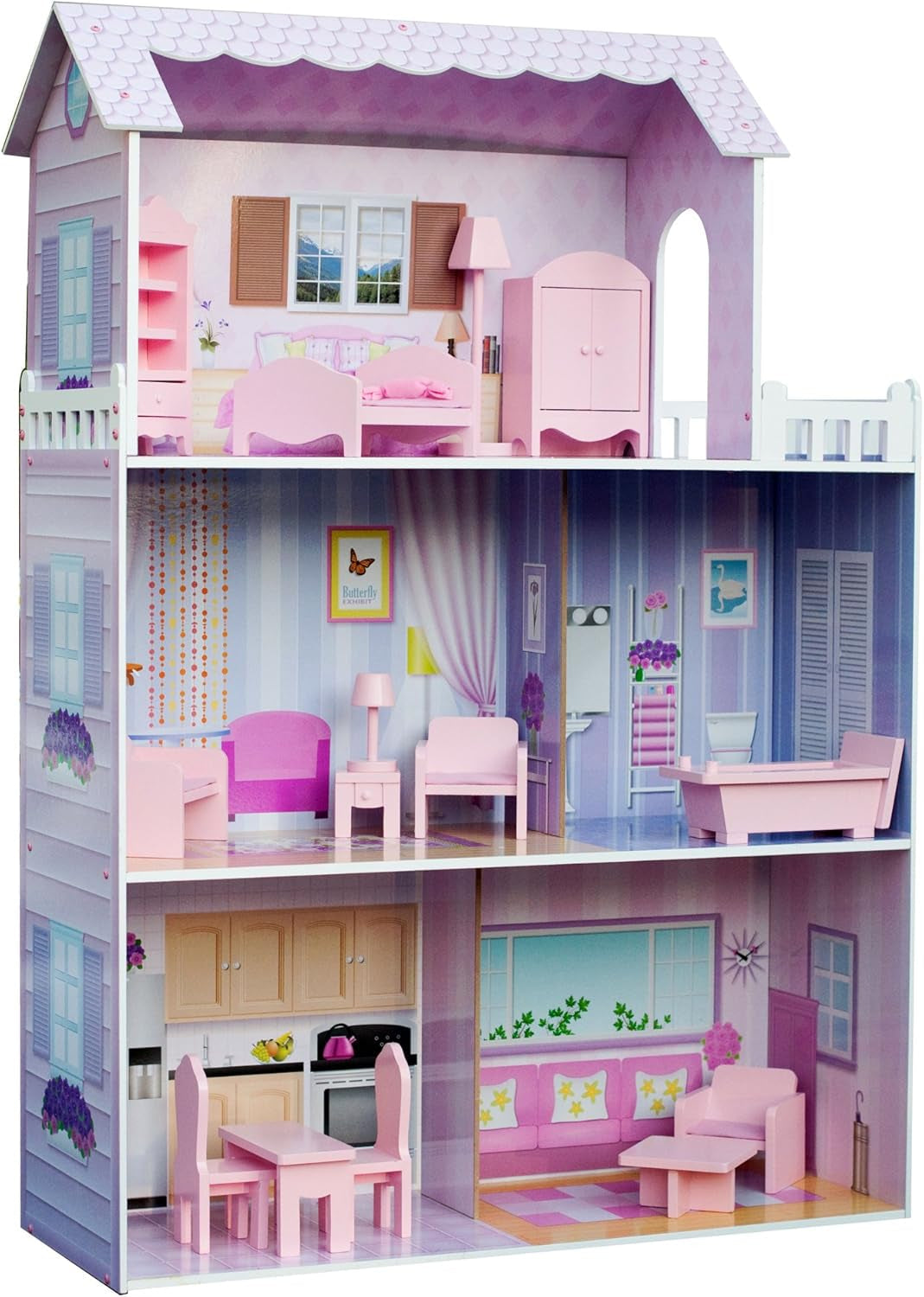 Casa delle bambole gigante Small World di Olivia, grande casa delle bambole in legno con mobili e accessori, casa delle bambole a 3 piani per bambini, casa delle bambole per bambole da 12 pollici, 3 anni + Naty Shop Mansion Fancy Dollhouses