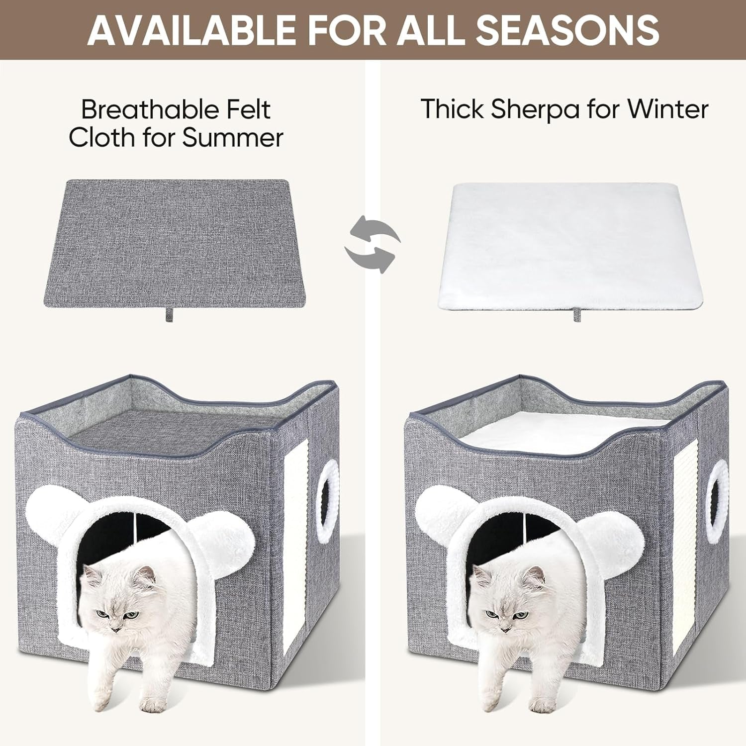 Katzenbetten für Indoor Katzen, Faltbares Katzenhaus, Katzenhöhle 2 Schicht Würfel Großer Raum Katzenbett mit Kratzbrett und Spielball, 15.8 x 15.8 x 15 pollici