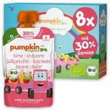 Pumpkin Organics buste di verdure e cereali biologici, confezione da 8: Pera, Fragole, Patate dolci, Barbabietola rossa, Banana, Avena - Senza zuccheri aggiunti¹ - Dai 6 mesi - come spuntino o alimento complementare nella confezione (8 x 100g)