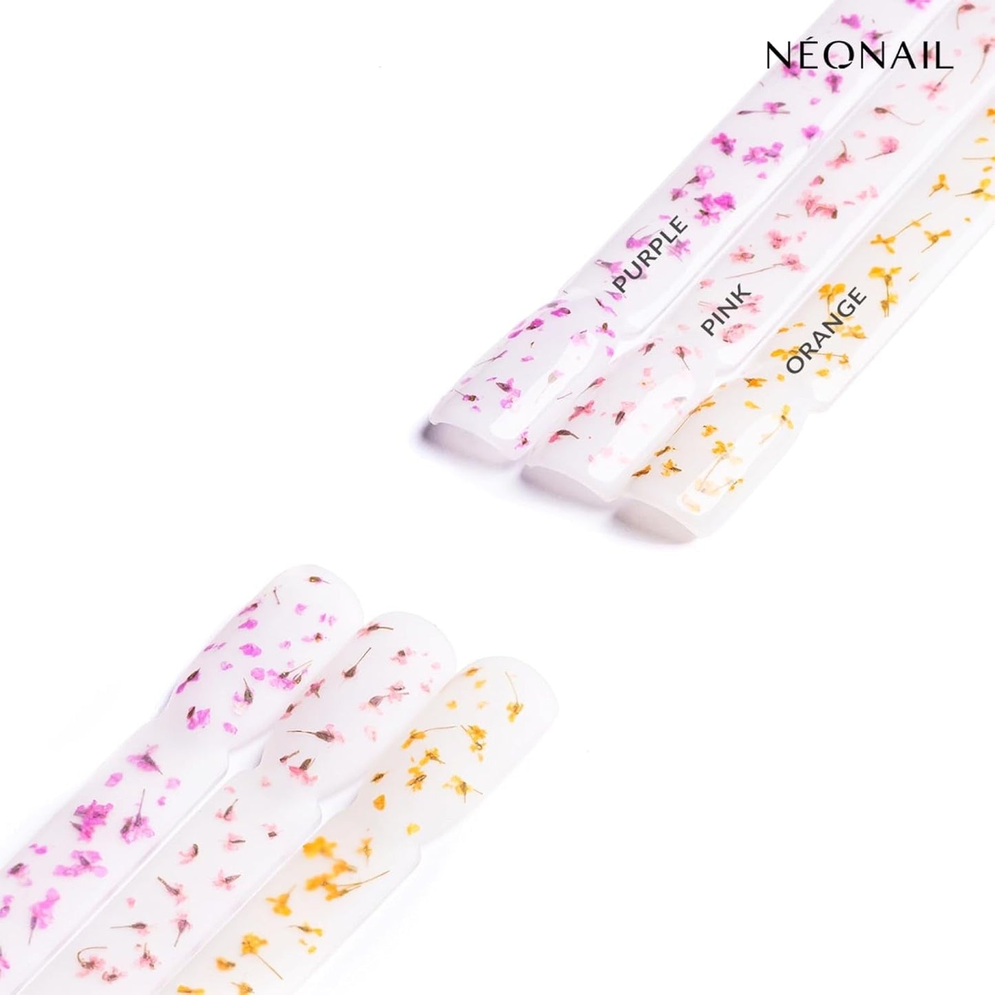 NÉONAIL Nail Art Flowers Set - Trockenblumen - Getrocknete Blumen - Nageldesign Zubehör - Nageldekorationen - Getrocknete Blüten - Decorazione per unghie - Gelnägel Zubehör - 3 Farben - Rosa, Lila, Arancione