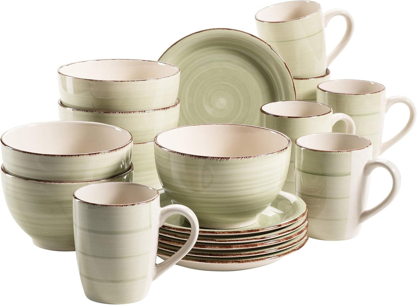 MÄSER 931490 Bel Tempo II Servizio da colazione per 6 persone in look vintage, ceramica dipinta a mano, set di stoviglie da 18 pezzi, verde, gres