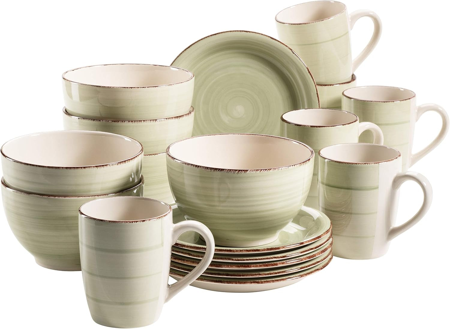 MÄSER 931490 Bel Tempo II Servizio da colazione per 6 persone in look vintage, ceramica dipinta a mano, set di stoviglie da 18 pezzi, verde, gres