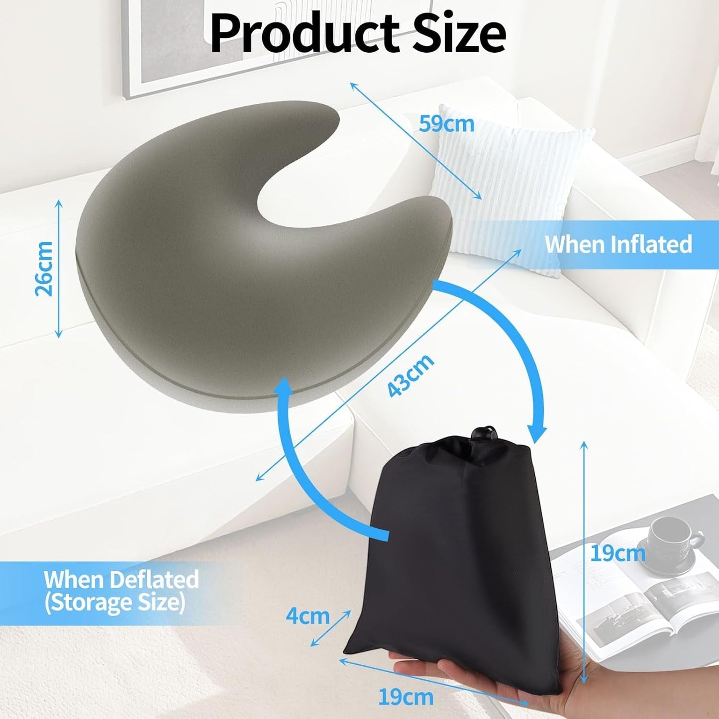 Cuscino da lettura e cuscino da gioco, cuscino da lettura gonfiabile portatile con custodia, cuscino ergonomico all'uncinetto per leggere, giocare, lavorare all'uncinetto e