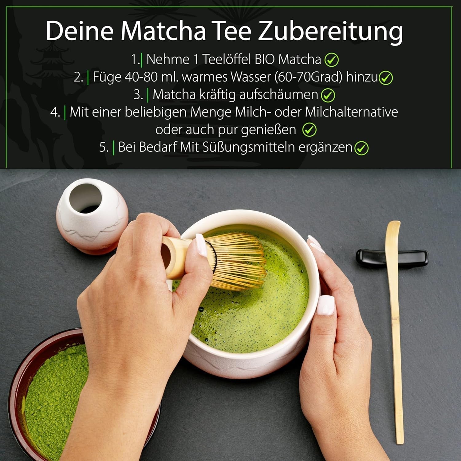 Tè verde Matcha cerimoniale qualità BIO 100G Polvere di tè verde Matcha biologico al 100%.