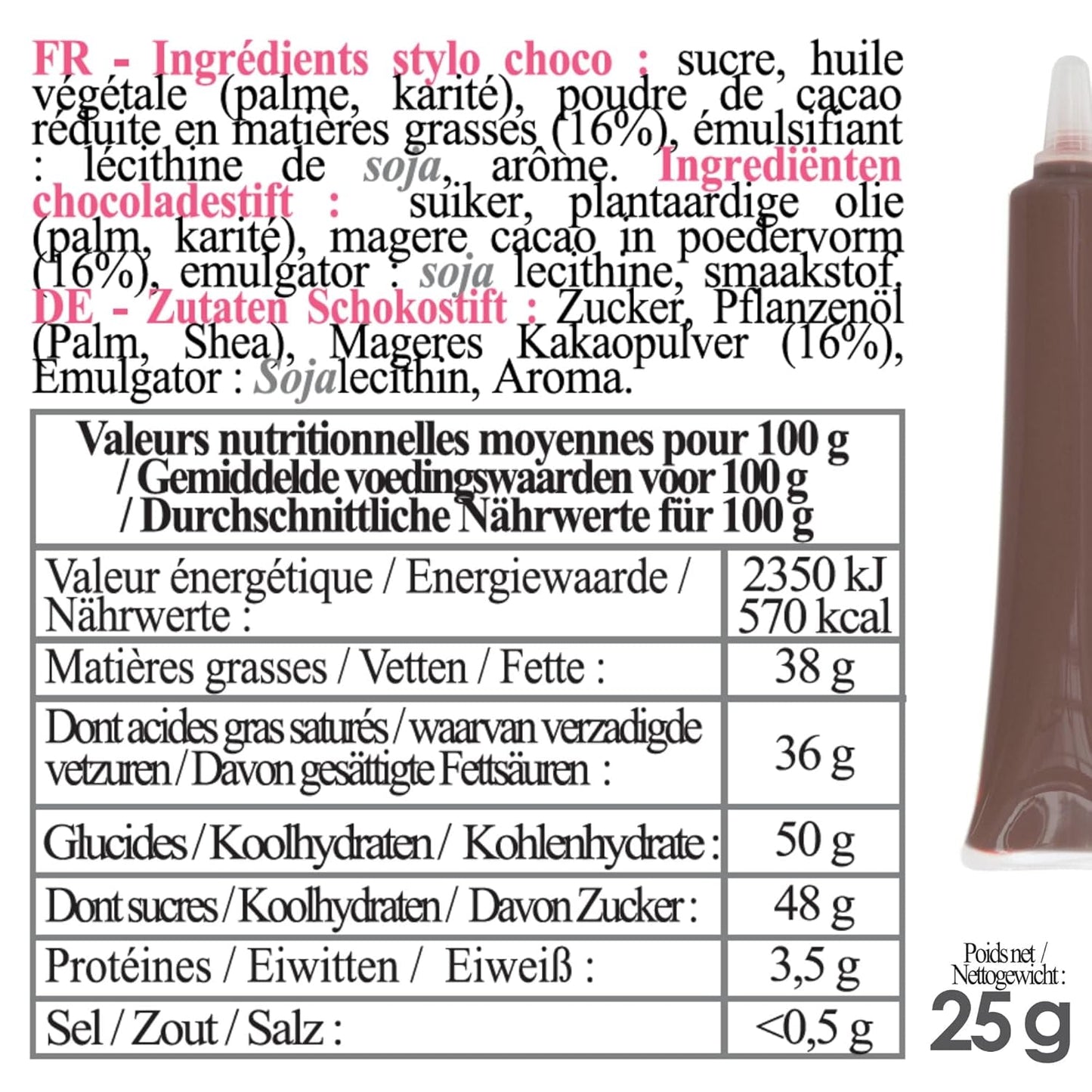 Scrapcooking - Penna al cioccolato marrone - Zucchero per scrivere al cioccolato 25 g - Penna di zucchero decorativa commestibile - Scrivere e disegnare - Etichettare fondente, glassa, torte - 6801