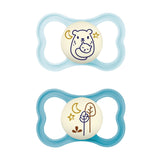 Succhietti in silicone MAM Air, confezione da 2, design extra leggero e arioso, succhietto per bambini adatto ai denti, in silicone speciale MAM SkinSoft con scatola per ciuccio, 6-16 mesi, orsetto/rinoceronte