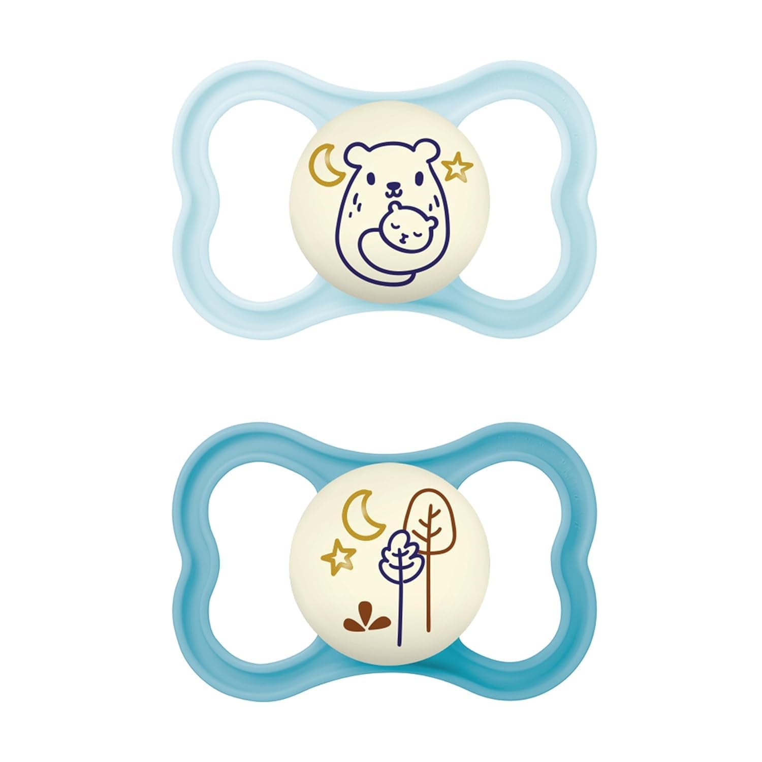 Succhietti in silicone MAM Air, confezione da 2, design extra leggero e arioso, succhietto per bambini adatto ai denti, in silicone speciale MAM SkinSoft con scatola per ciuccio, 6-16 mesi, orsetto/rinoceronte