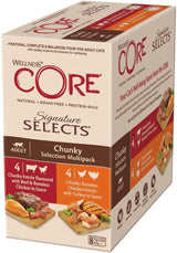 Wellness CORE Signature Selects 8 x 79g, Mix Manzo, Pollo e Tacchino - Cibo umido per gatti, deliziose strisce in salsa, senza cereali, naturale, ipoallergenico, ricco di proteine, ricco di carne