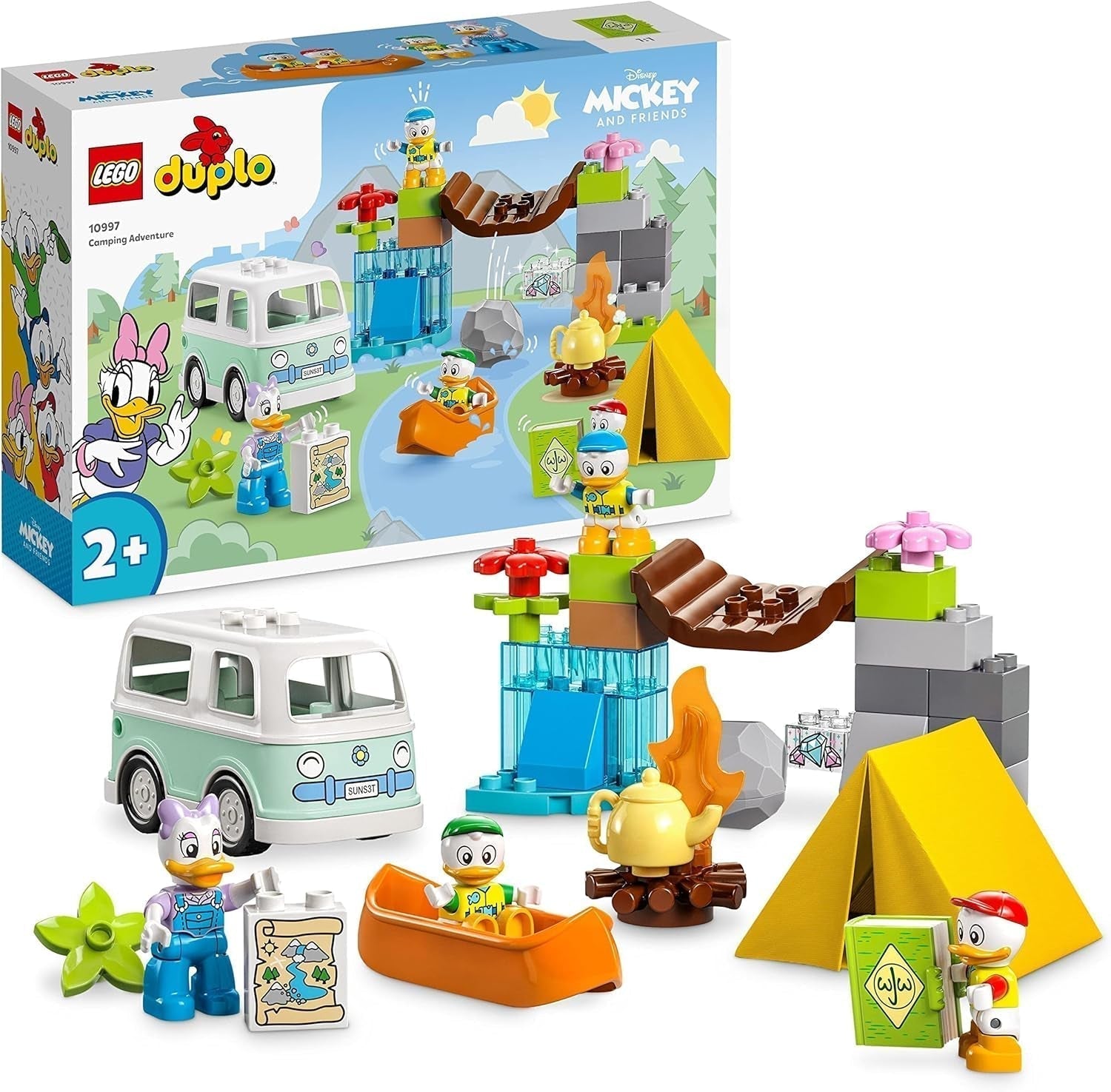 LEGO DUPLO Disney Topolino e i suoi amici in campeggio - 10997 Set con camper, canoa e personaggio di Paperina, giocattolo costruibile regalo per bambini dai 2 anni in su, set di costruzione per ragazze e ragazzi Beuche den LEGO-Store Singur