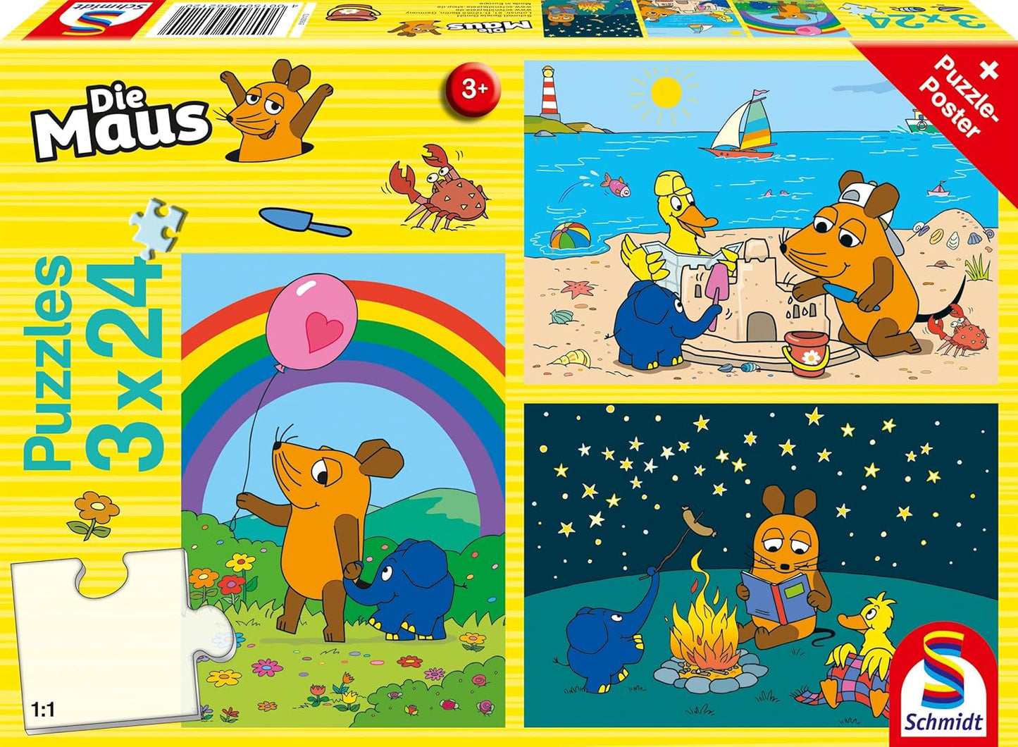 Schmidt Spiele 56212 Mouse Good Friends Puzzle 3X24 Pezzi per Bambini Puzzle Blu Naty Shop Titolo predefinito