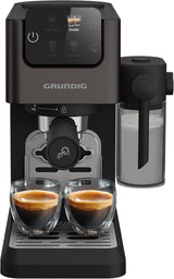 Macchina per caffè espresso portafiltro GRUNDIG KSM 5330 con contenitore del latte integrato, potenza 1628 W, pressione della pompa 15 bar, doppio ugello, display touch a colori, BrewSense, CreamyPro, Acciaio inossidabile scuro/Nero