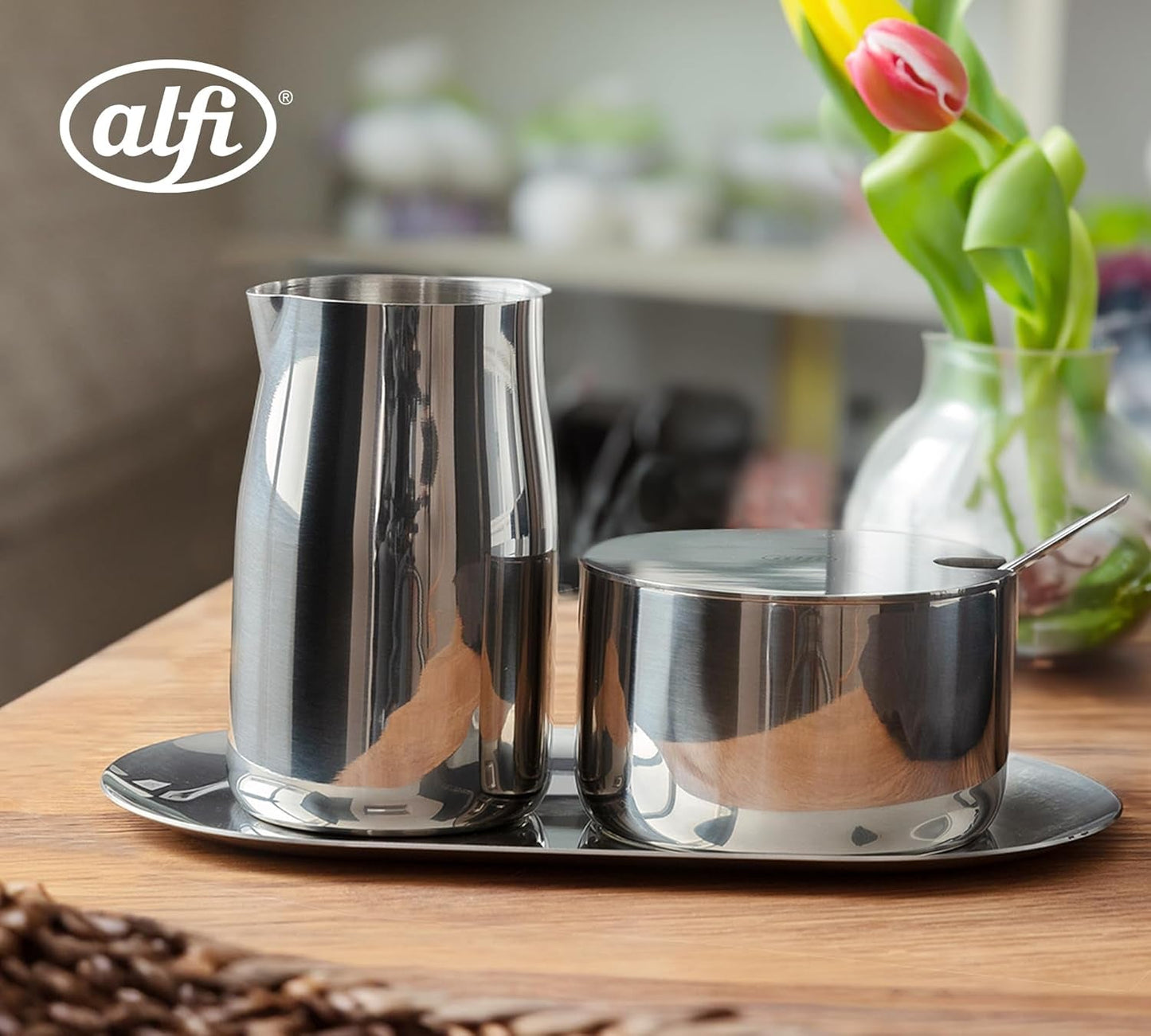 SET LATTE E ZUCCHERO alfi set latte e zucchero in acciaio inox lucido di alta qualità, design elegante, lavabile in lavastoviglie, resistente