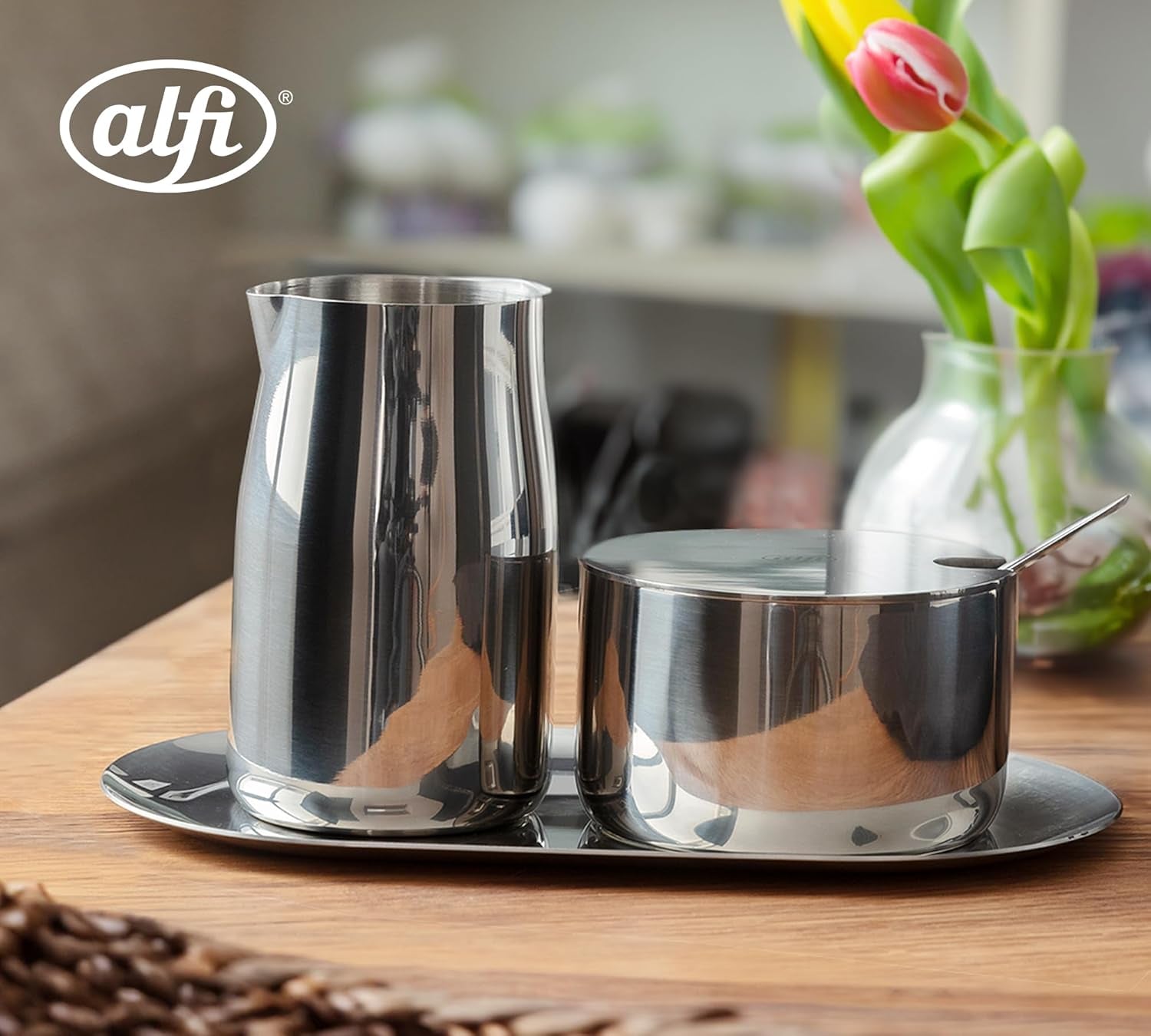 SET LATTE E ZUCCHERO alfi set latte e zucchero in acciaio inox lucido di alta qualità, design elegante, lavabile in lavastoviglie, resistente