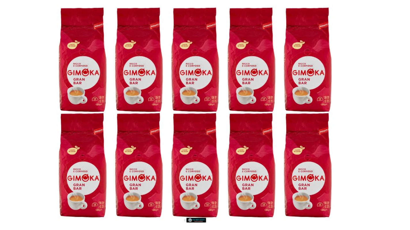 Gimoka Gran Bar Caffè in Grani, Ricco e Cremoso, 1kg, Confezione da 10, + Portachiavi