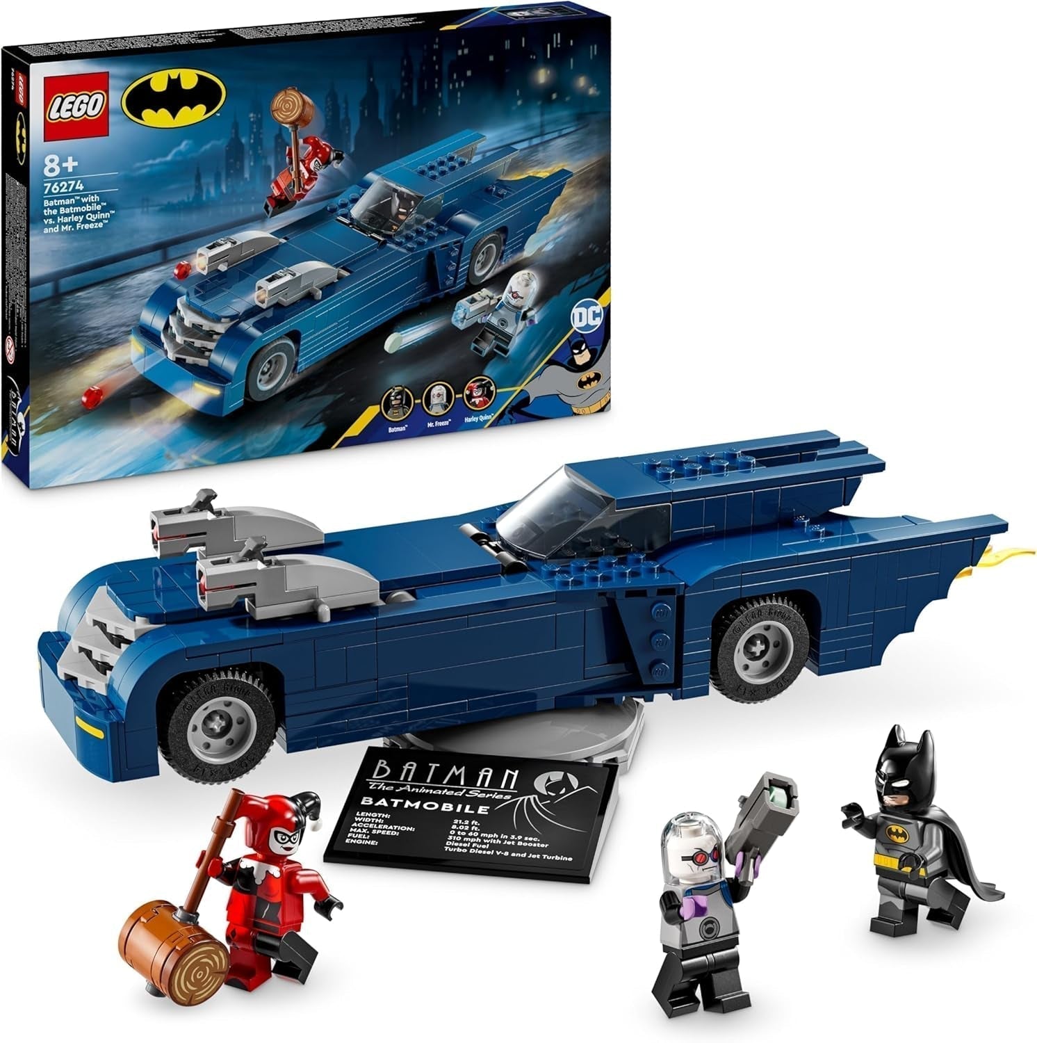 LEGO DC Batman: Batman sulla Batmobile vs. Harley Quinn e Mr Freeze Auto giocattolo dei cartoni animati per bambini Regalo per ragazzi e ragazze 8 anni 76274 Set da costruzione Besuche den LEGO-Store Titolo predefinito