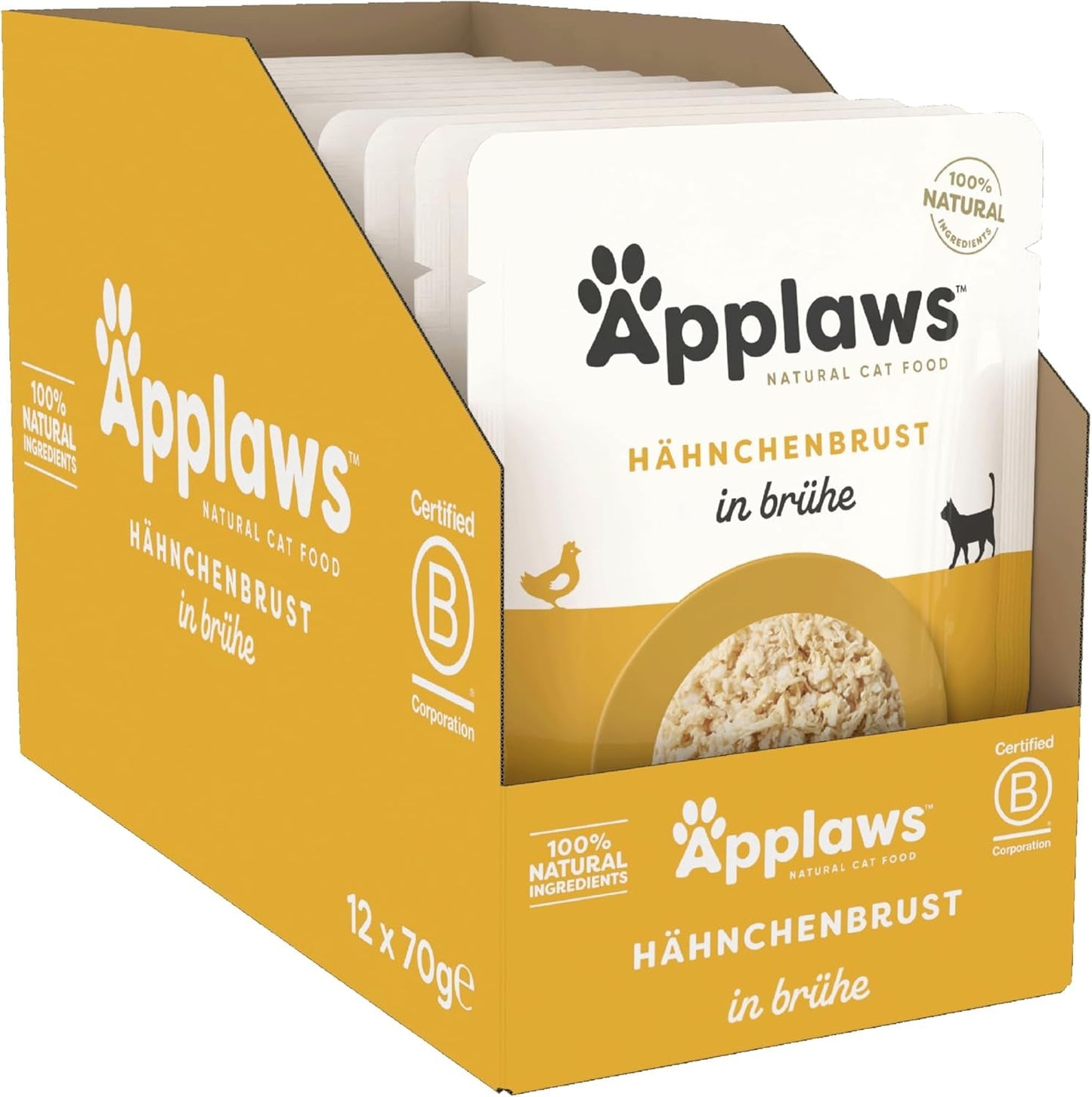 Applaws Alimento Umido per Gatti 100% Naturale, Petto di Pollo in Brodo - Confezione da 12 Bustine da 70g