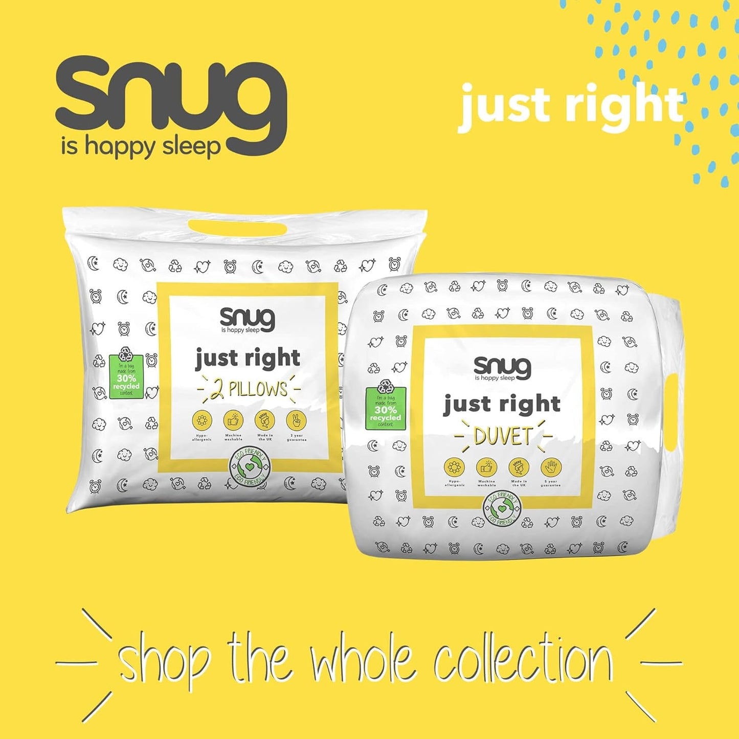 Piumino Just Right Snug, 10.5 tog, fibra cava, bianco, letto matrimoniale Piumini e trapunte Naty Shop