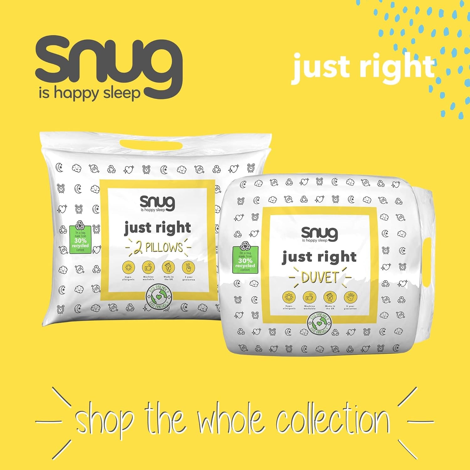 Piumino Just Right Snug, 10.5 tog, fibra cava, bianco, letto matrimoniale Piumini e trapunte Naty Shop