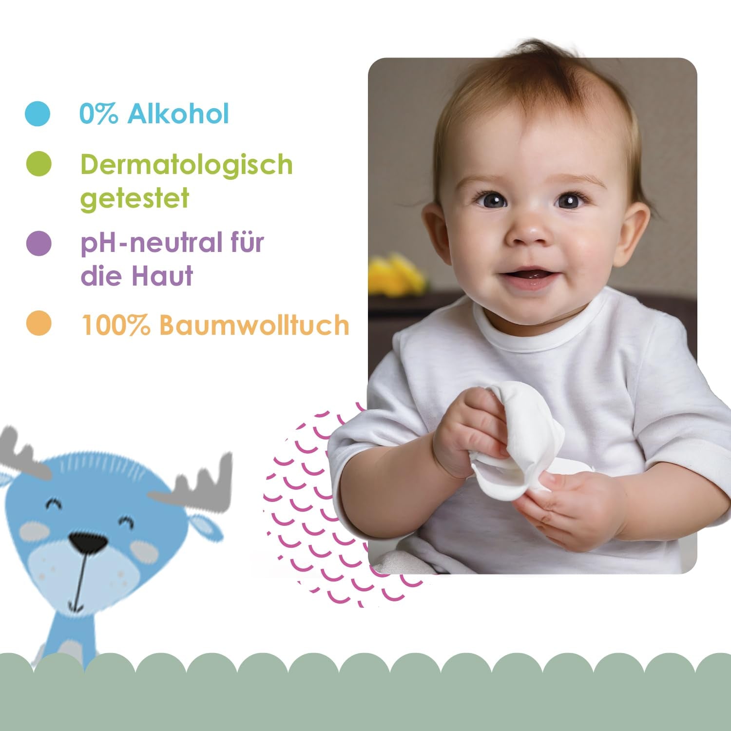 Salviettine umidificate Cleanic Baby Eco Pure Water – (1 x 50 pz.) Salviette umidificate per bambini e neonati – senza profumo, lavabili, pelle sensibile – 50 pz.