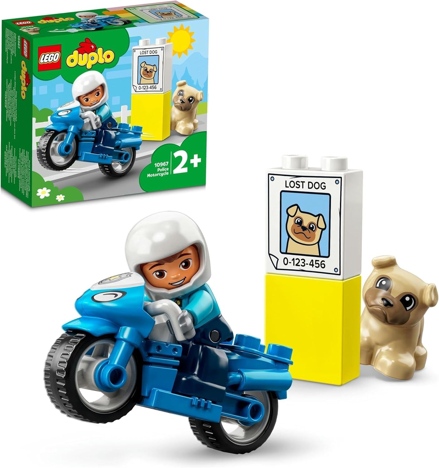 LEGO 10967 Motocicletta della Polizia DUPLO, Giocattolo della Polizia per bambini dai 2 anni, Giocattolo ideale per le abilità motorie dei bambini, Set di costruzione di motociclette giocattolo Besuche den LEGO-Store Single