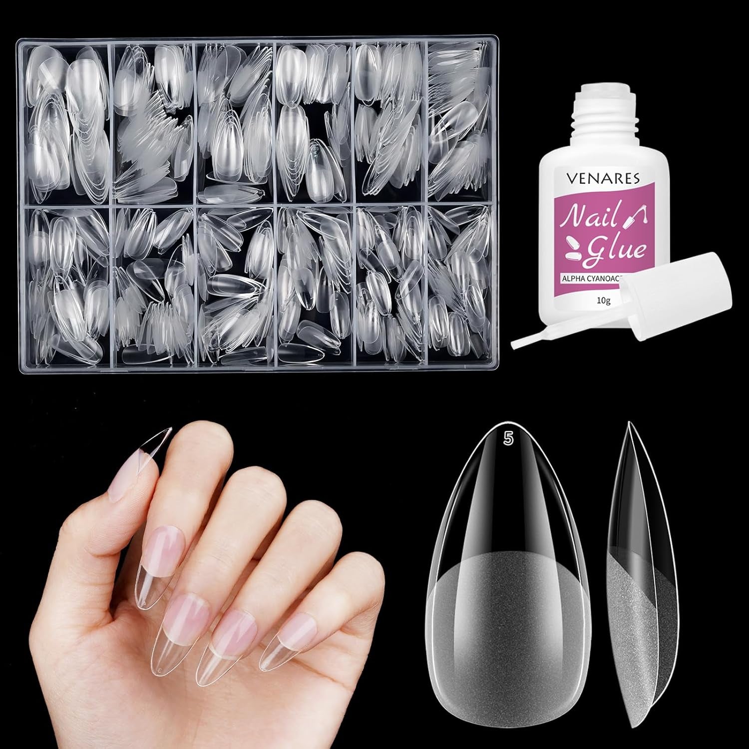 Unghie finte corte Ballerina 500 pezzi Colla su 12 misure Unghie artificiali Punte per unghie corte in gel morbido con copertura completa per unghie in gel Corte S
