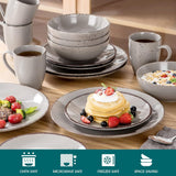 Set di stoviglie Vancasso per 12 persone Set di stoviglie in gres Navia Set combinato da 48 pezzi con piatti Piatti da insalata Ciotole e tazze Look vintage Design naturale
