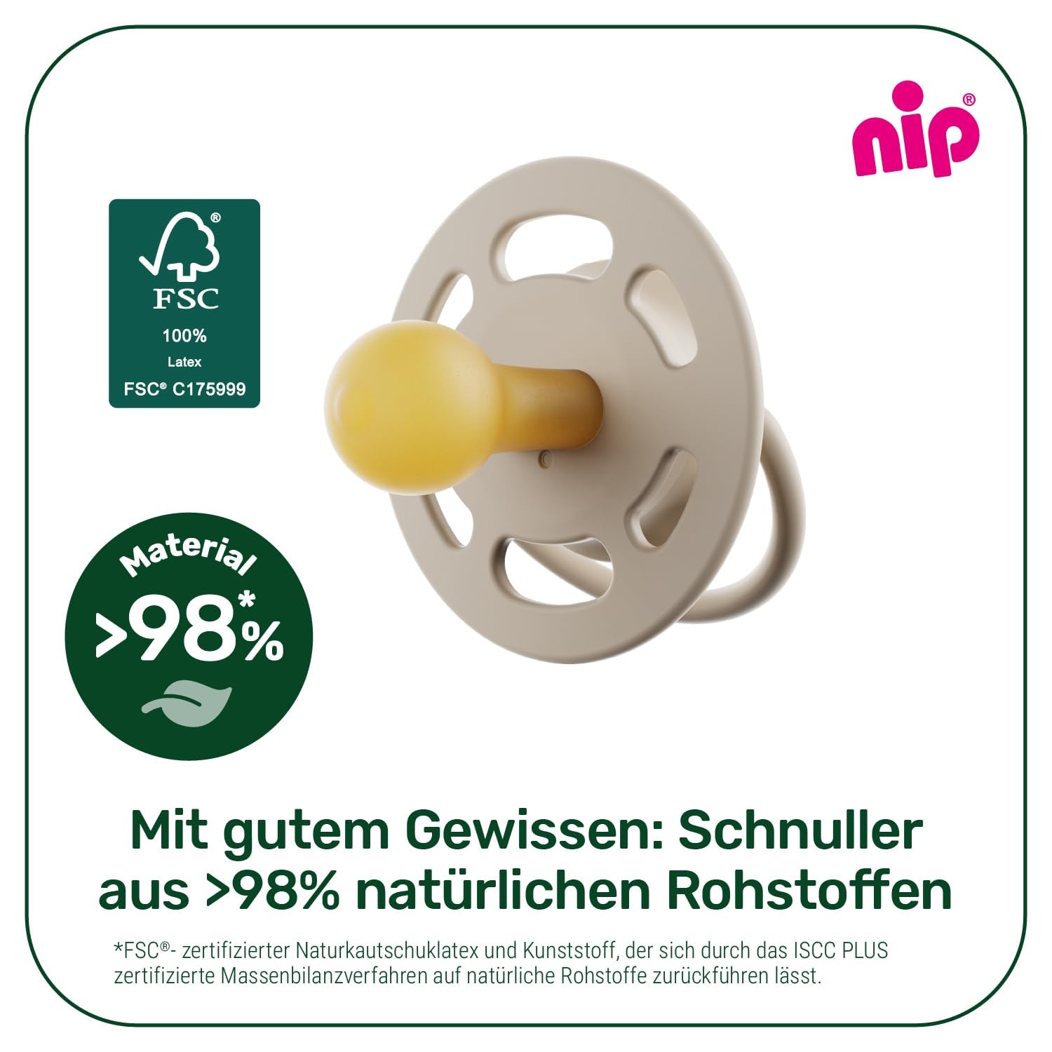 nip - Verde Ciliegia | 0-6 mesi | Confezione da 4 | Suzeta per bebeluși, potenza per alaptare e per loro. Tessuto sostenibile, realizzato in materiale naturale, verde scuro/marrone