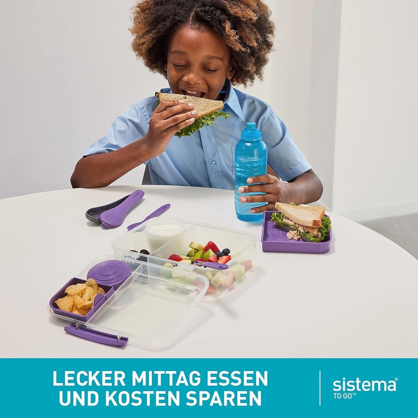 Sistema portapranzo Bento Box TO GO con scomparti | Lunch box da 1,25 L con contenitore yogurt/frutta | per bambini e adulti l | Minty Teal senza BPA [21685-8T], scatole per alimenti Naty Shop verde menta