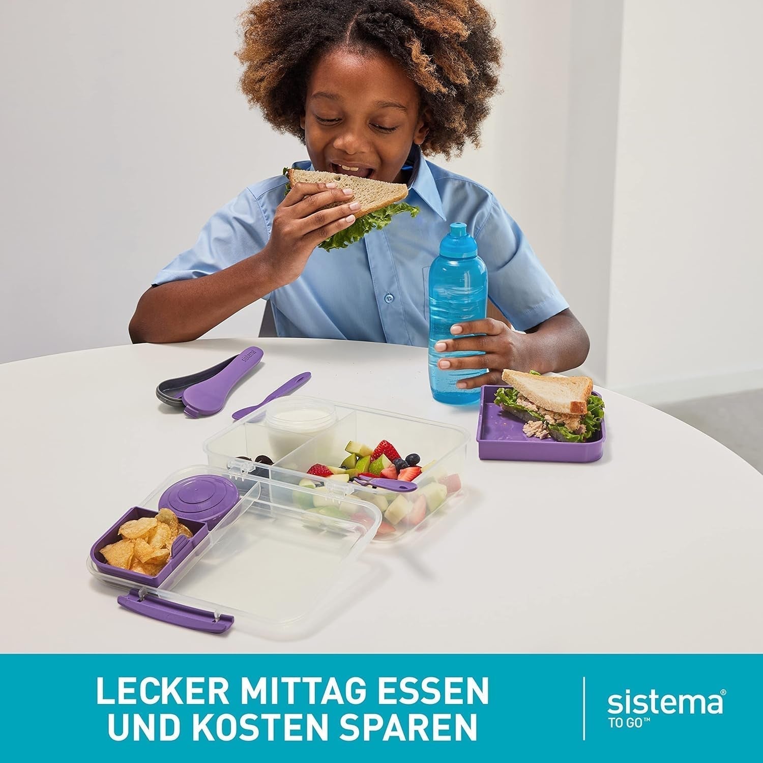 Sistema portapranzo Bento Box TO GO con scomparti | Lunch box da 1,25 L con contenitore yogurt/frutta | per bambini e adulti l | Minty Teal senza BPA [21685-8T], scatole per alimenti Naty Shop verde menta