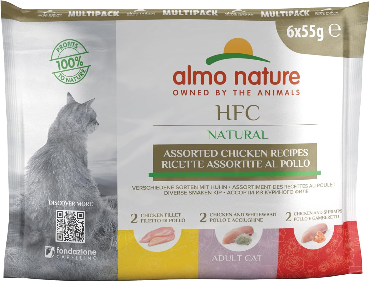 almo nature HFC Natural - Cibo umido per gatti - con pollo - Qualità umana, Senza glutine, Monoproteico - 55g, conf. da 6