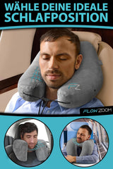 FLOWZOOM AIR Cuscino cervicale gonfiabile con cappuccio - Cuscino cervicale da aereo - Cuscino da viaggio - Cuscino cervicale da viaggio gonfiabile rapido - Cuscino aereo - Cuscino da viaggio - Cuscino cervicale per adulti (Grigio) Cuscini ortopedici cervicali Naty Shop