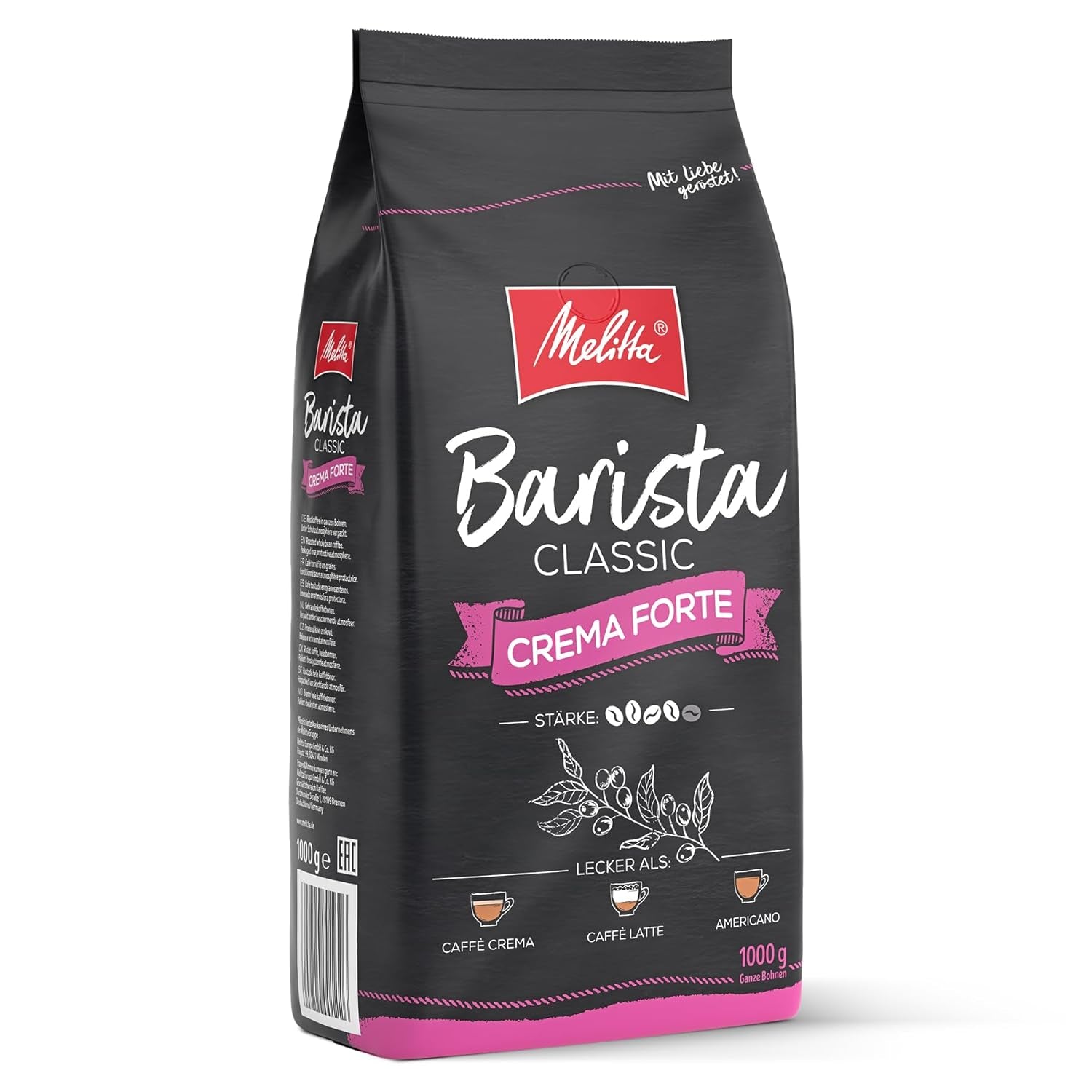 Melitta Barista Classic Crema Forte, Whole Kaffee-Bohnen 1kg, ungemahlen, Kaffeebohnen für Kaffee-Vollautomat, kräftige Röstung, Stärke 4